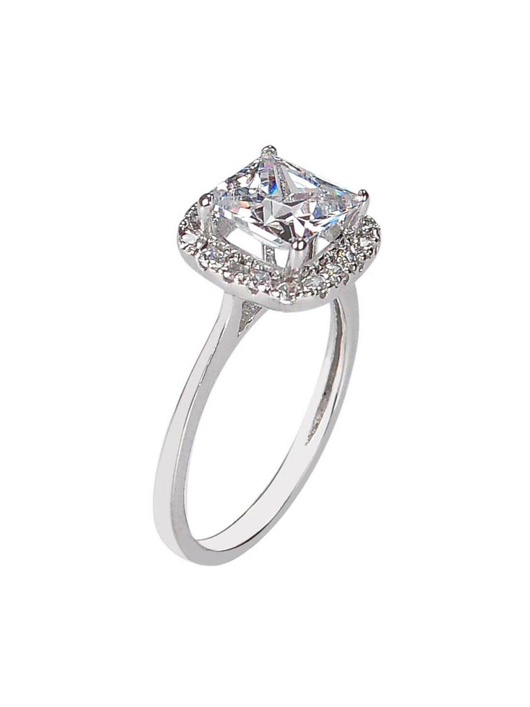 

925 SILLER Sterling Silver Rhodium Plated Cubic Zirconia Studded Finger Ring