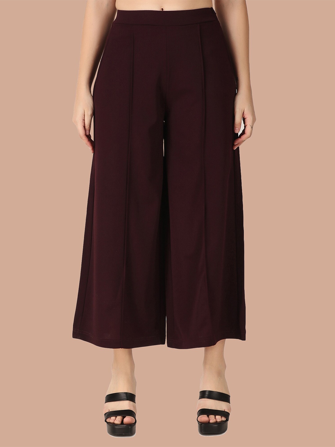 

DressBerry Burgundy Flared Knitted Cropped Palazzo