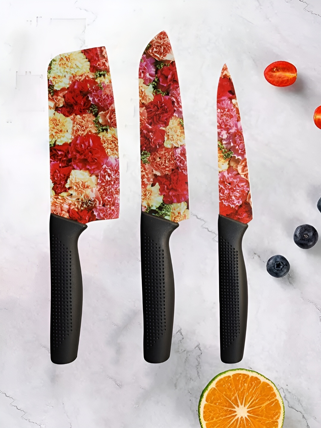 

YELONA Red & Black 3 Pieces Printed Stainless Steel Knife