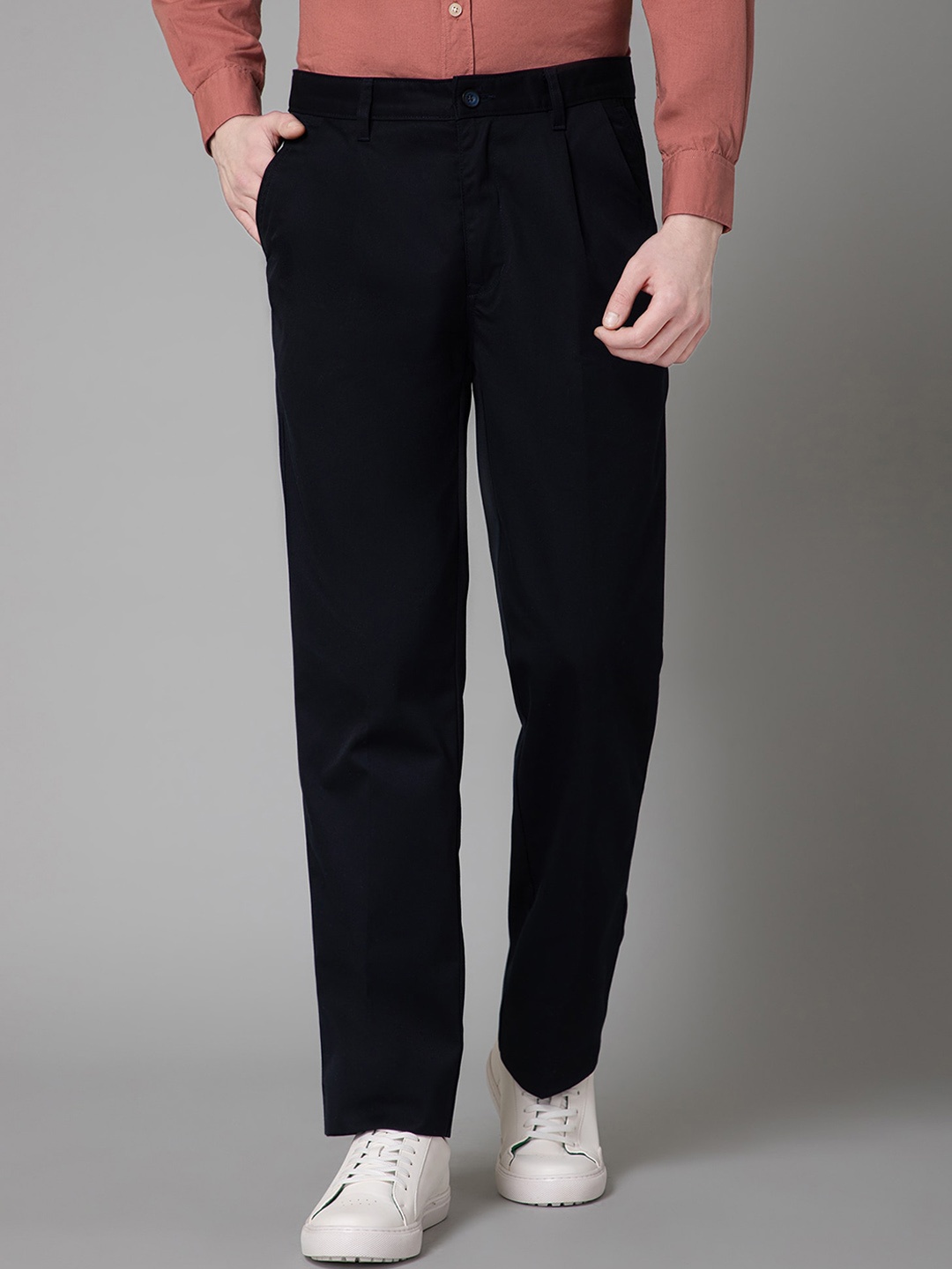 

Cantabil Men Comfort Cotton Chinos Trousers, Navy blue