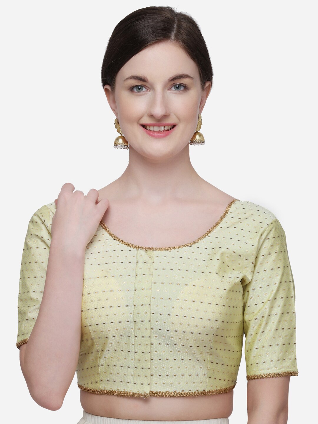 

Bhavyam Ethnic Motifs Woven Design Jacquard Saree Blouse, Off white
