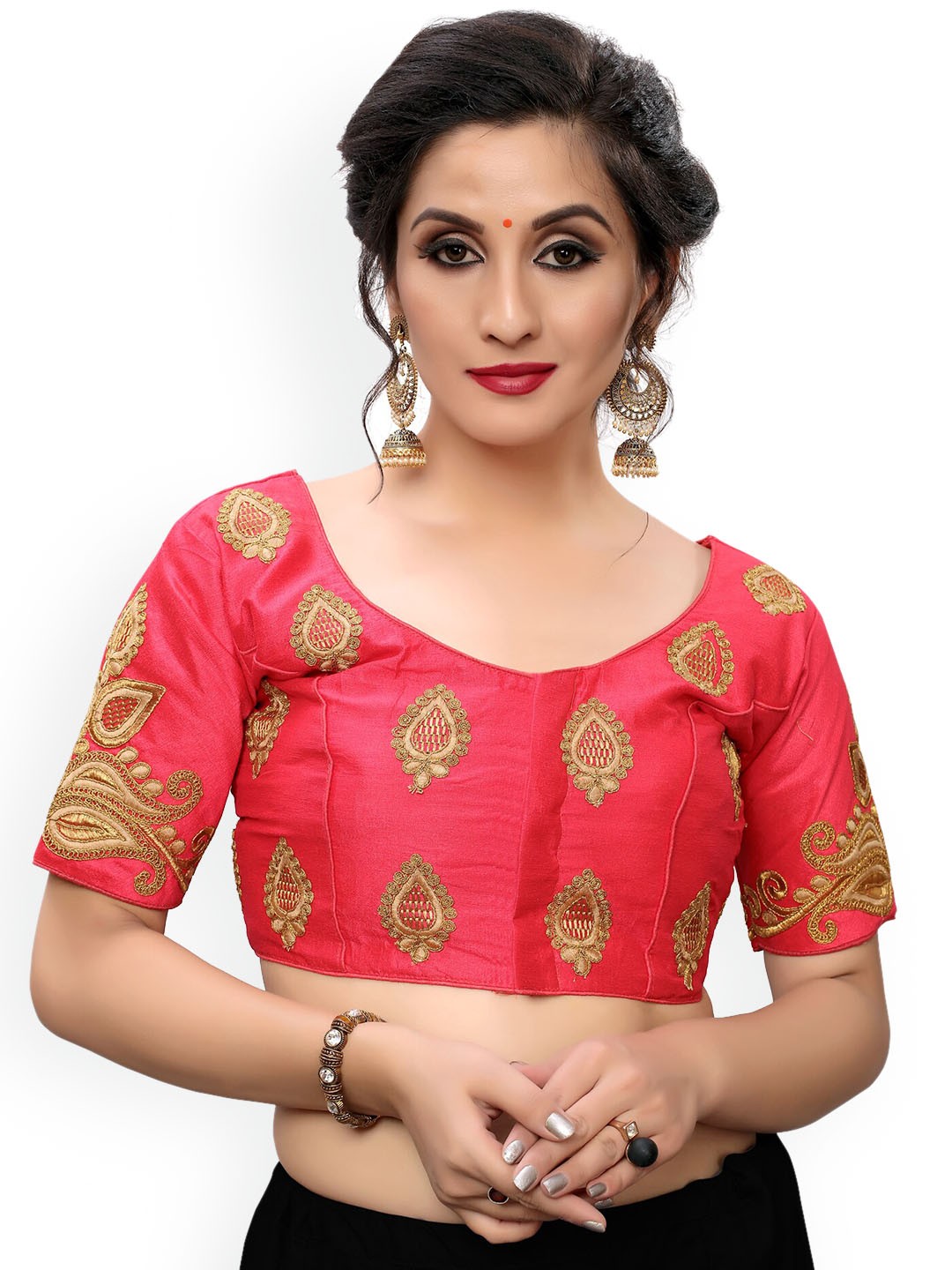 

Bhavyam Ethnic Motifs Embroidered Saree Blouse, Pink