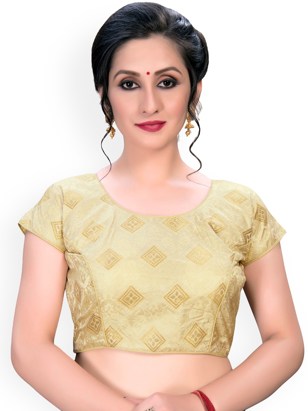 

Bhavyam Woven Design Jacquard Saree Blouse, Beige