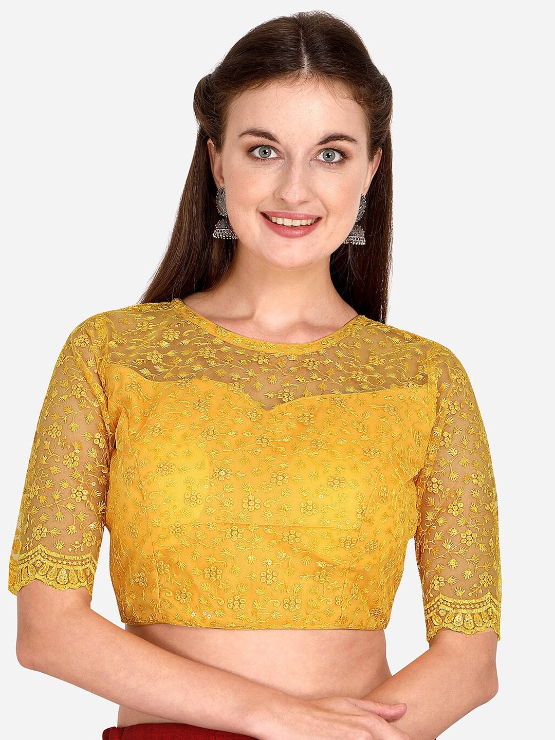 

Bhavyam Embroidered Sequinned Net Saree Blouse, Yellow