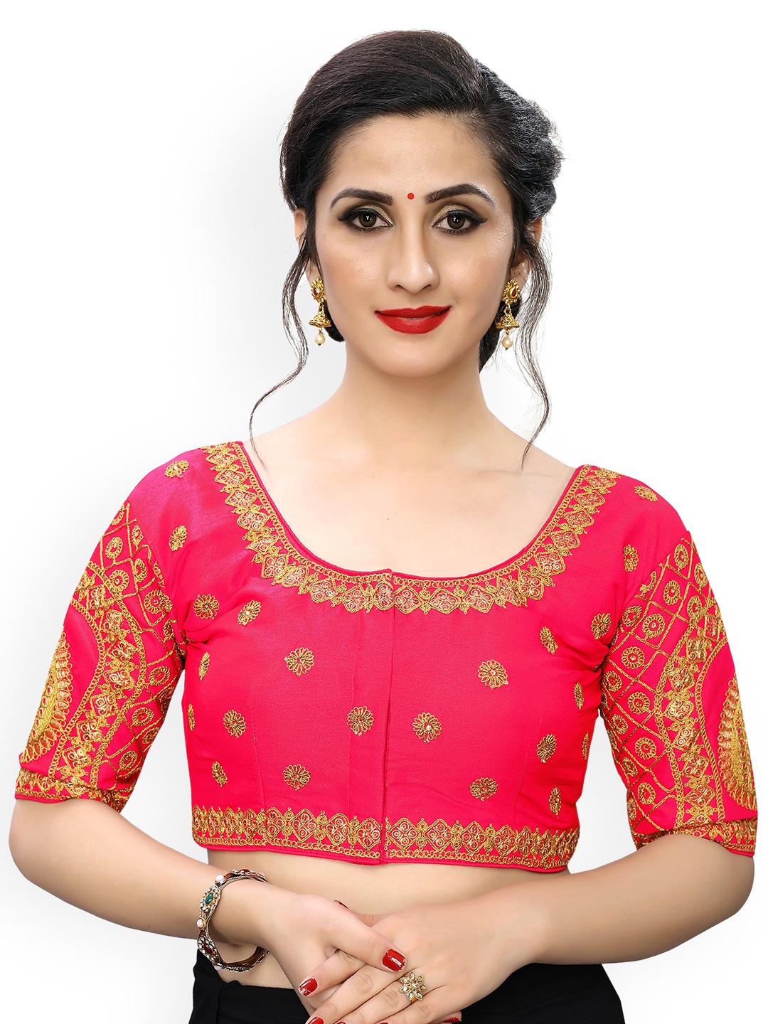 

Bhavyam Embroidered Round Neck Saree Blouse, Pink
