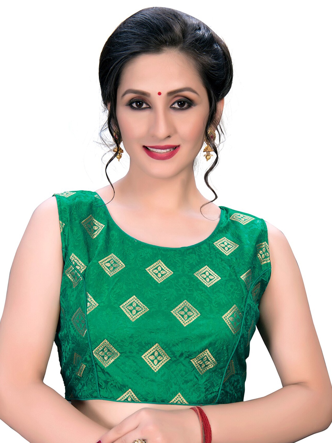 

Bhavyam Woven Design Jacquard Saree Blouse, Green
