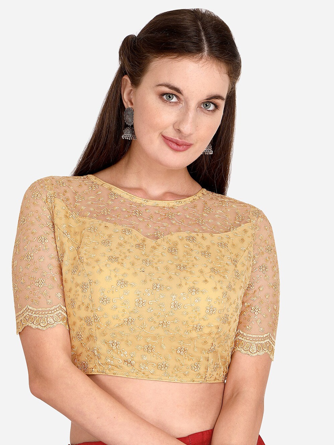 

Bhavyam Embroidered Boat Neck Saree Blouse, Beige