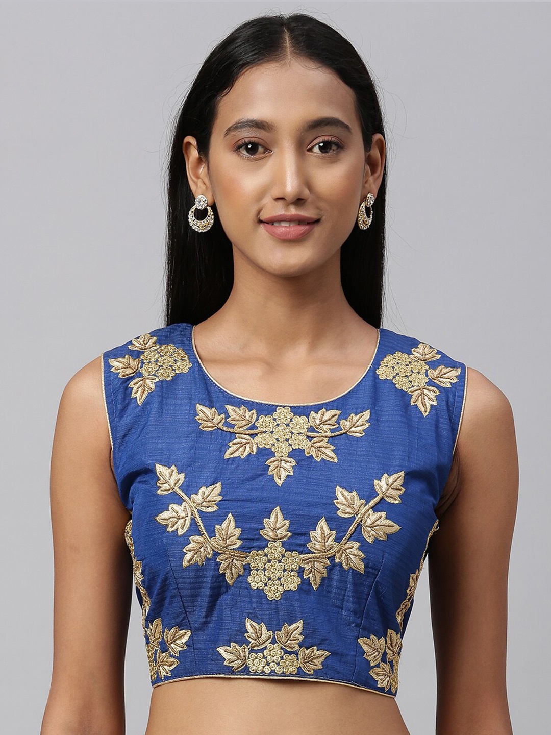 

Bhavyam Embroidered Silk Saree Blouse, Blue