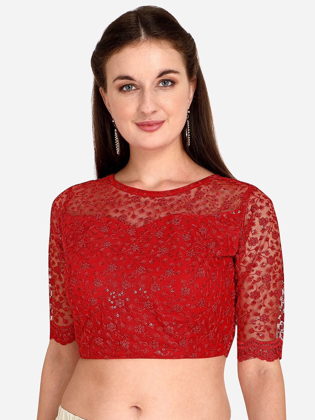 

Bhavyam Embroidered Sequinned Net Saree Blouse, Red