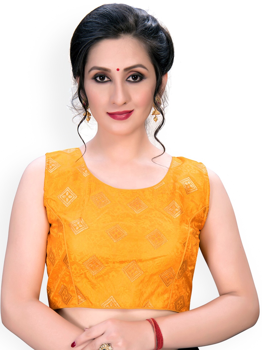 

Bhavyam Woven-Design Jacquard Saree Blouse, Yellow