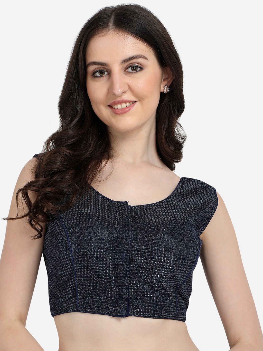 

Bhavyam Embellished Silk Saree Blouse, Navy blue