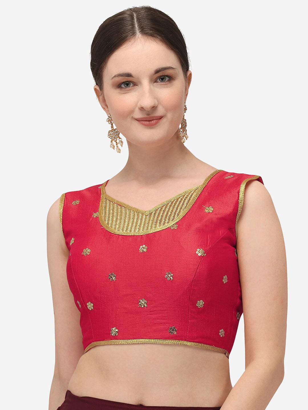 

Bhavyam Embroidered V-Neck Saree Blouse, Pink