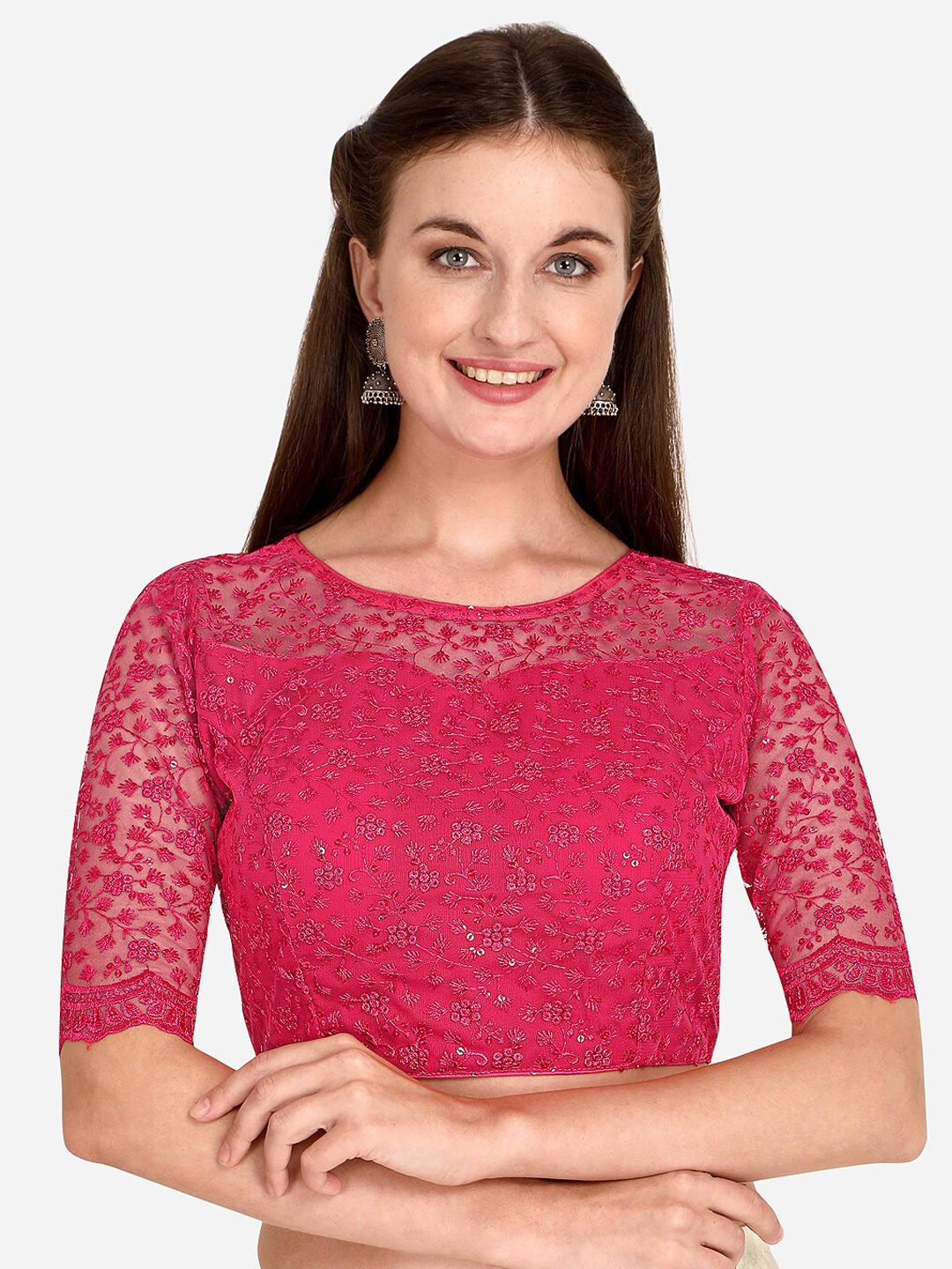 

Bhavyam Floral Embroidered Saree Blouse, Pink