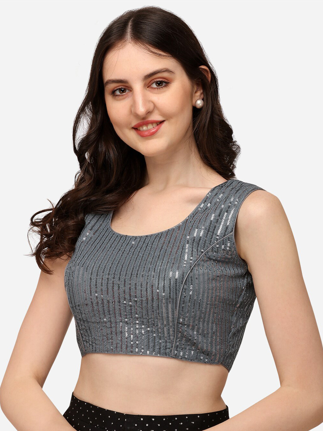 

Bhavyam Embroidered Sleeveless Georgette Saree Blouse, Grey