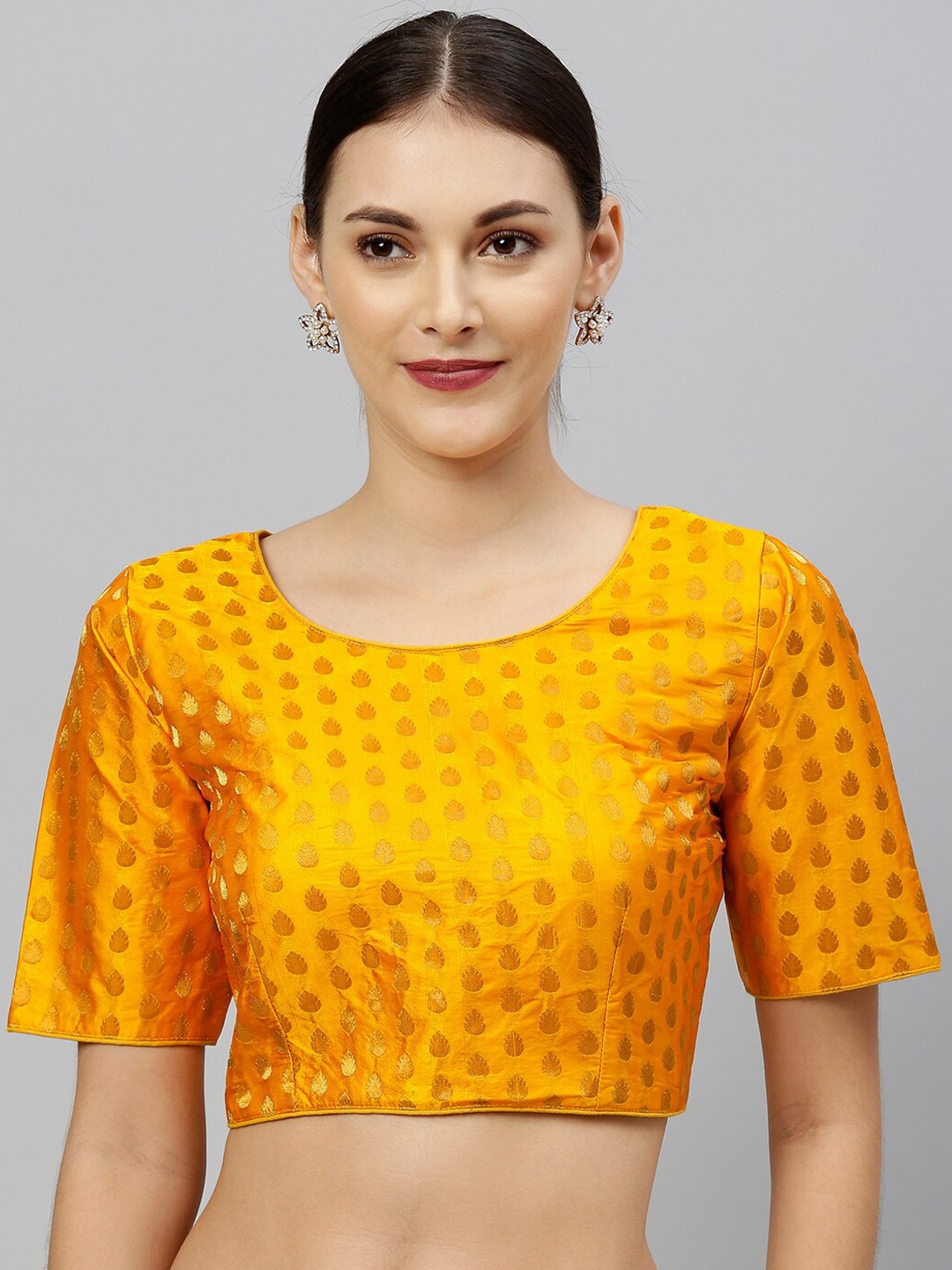 

Bhavyam Woven Design Zari Jacquard Saree Blouse, Orange