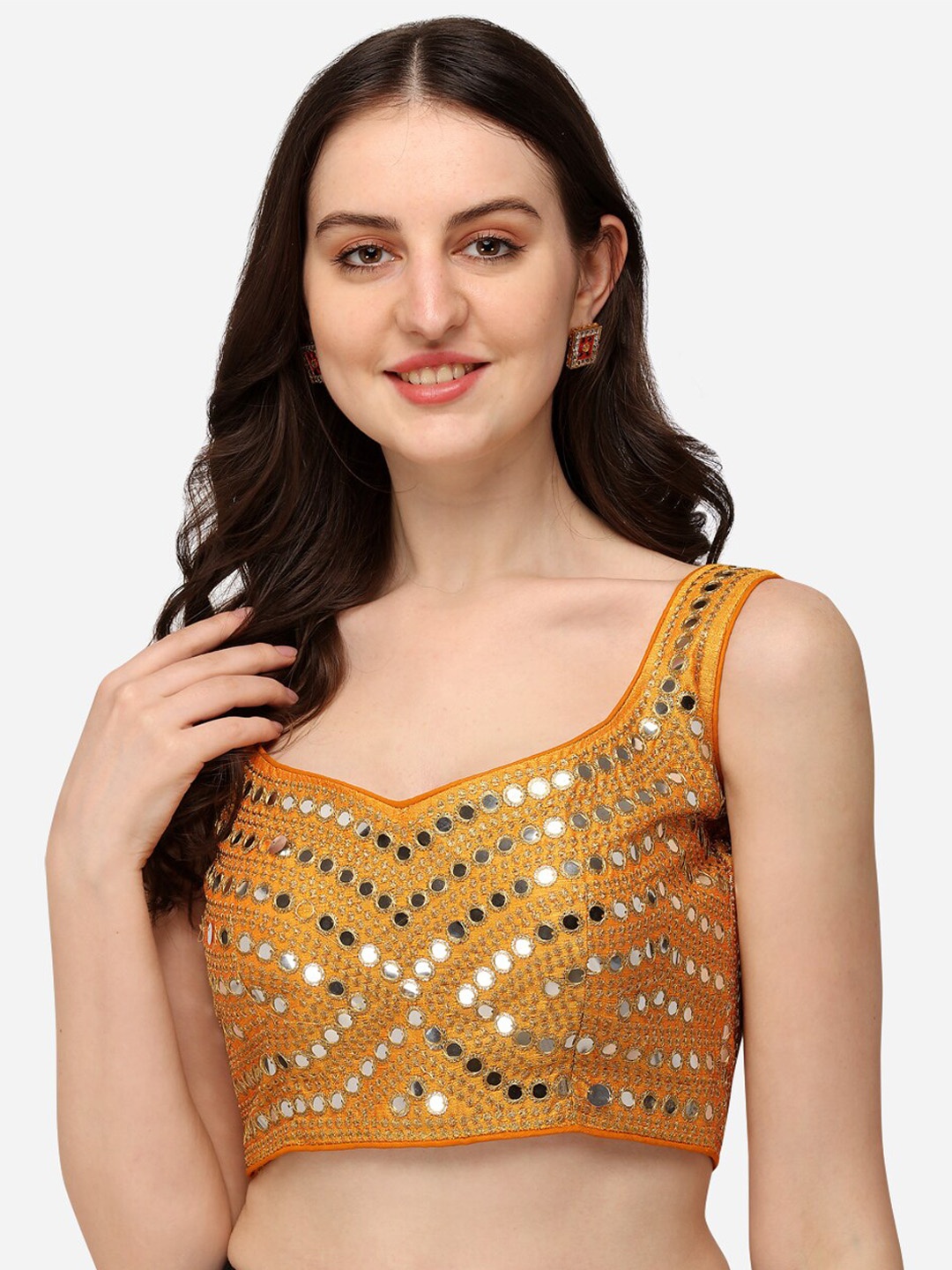 

Bhavyam Embroidered Sweetheart Neck Saree Blouse, Yellow