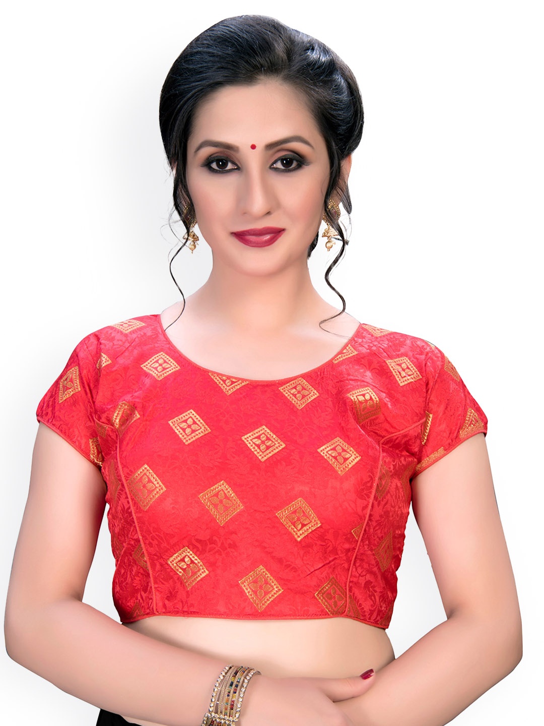 

Bhavyam Zari-Design Round Neck Jacquard Blouse, Pink