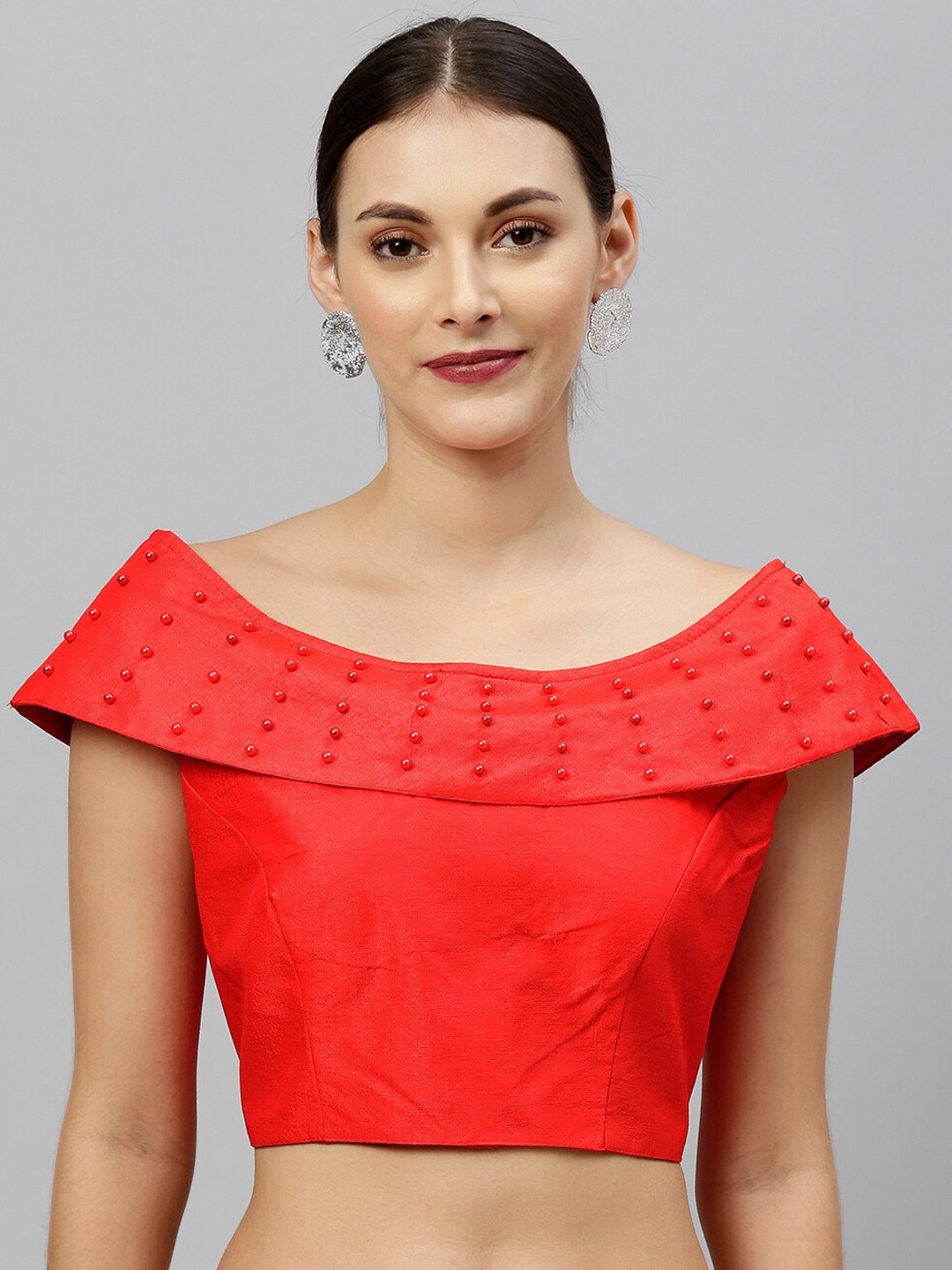 

Bhavyam Boat Neck Silk Blouse, Red