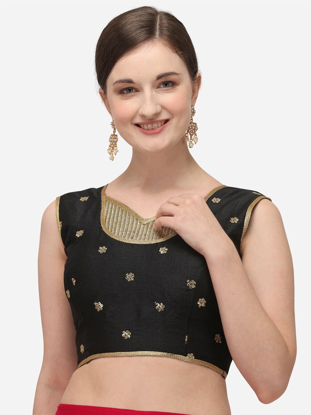 

Bhavyam Embroidered V-Neck Sequinned Detailed Saree Blouse, Black
