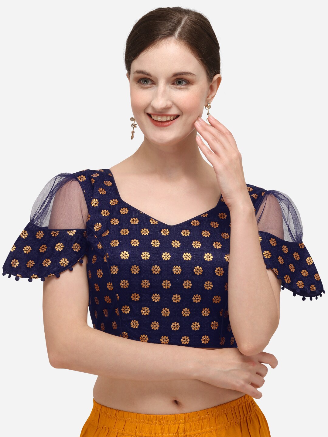 

Bhavyam Woven Design Jacquard Saree Blouse, Navy blue