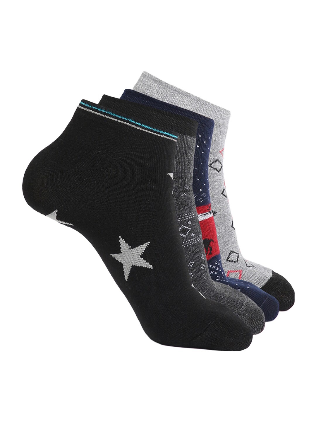 

BAESD Pack Of 4 Patterned Ankle-Length Socks, Black