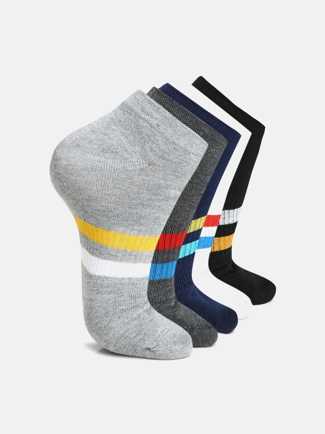 

BAESD Unisex Pack of 5 Striped Ankle-Length Socks, Grey