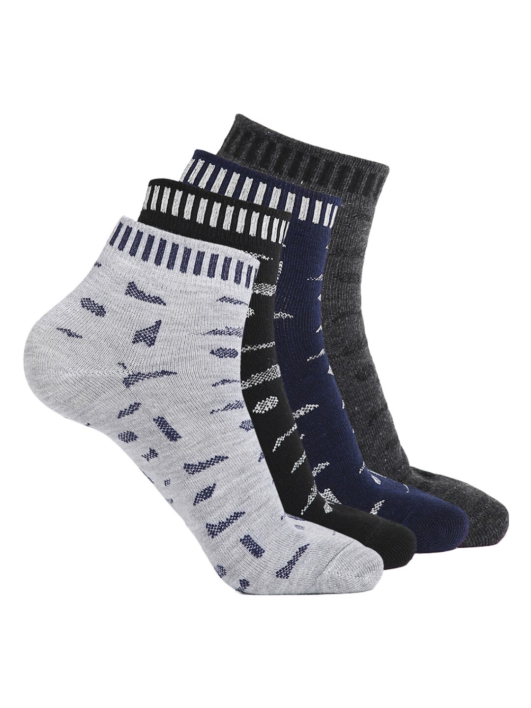 

BAESD Unisex Pack of 4 Patterned Ankle-Length Socks, Grey