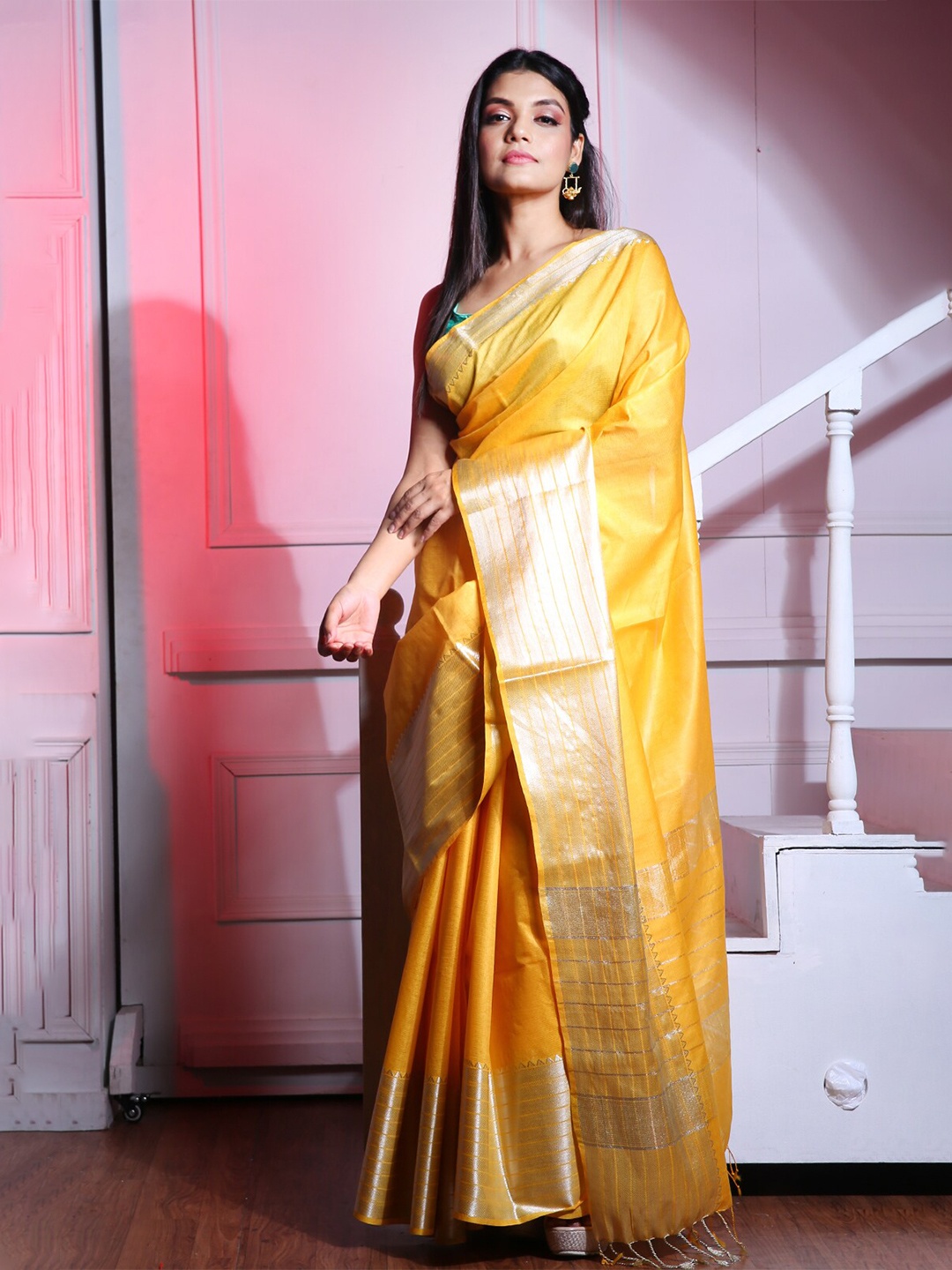 

Charukriti Woven Design Zari Saree, Yellow