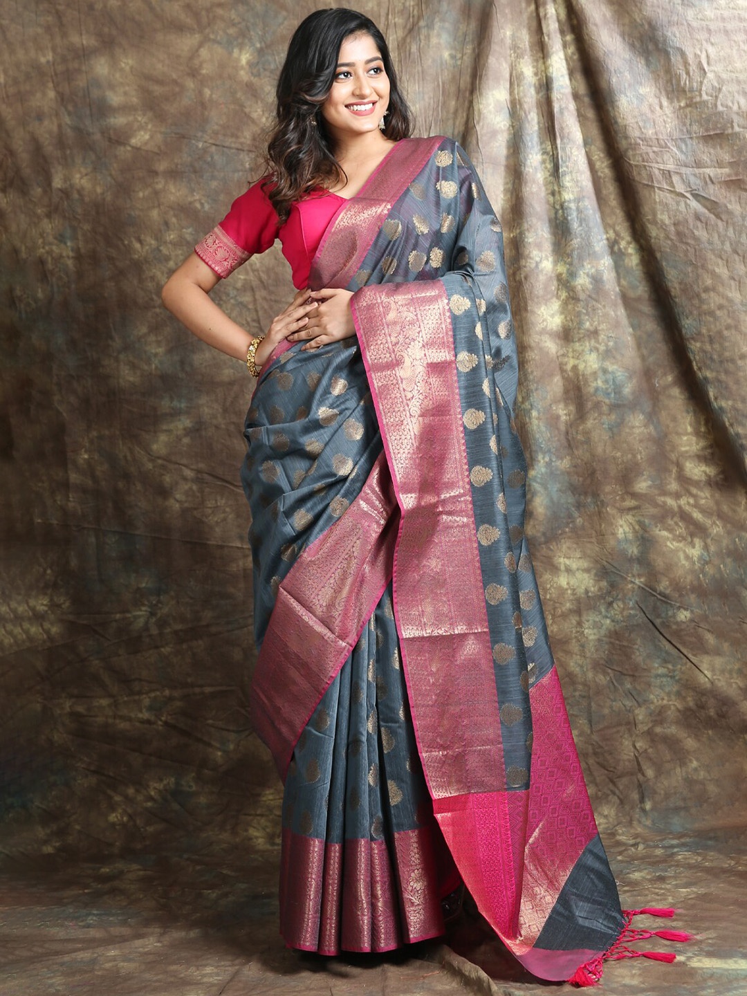 

Charukriti Ethnic Motif Woven Design Zari Saree, Grey