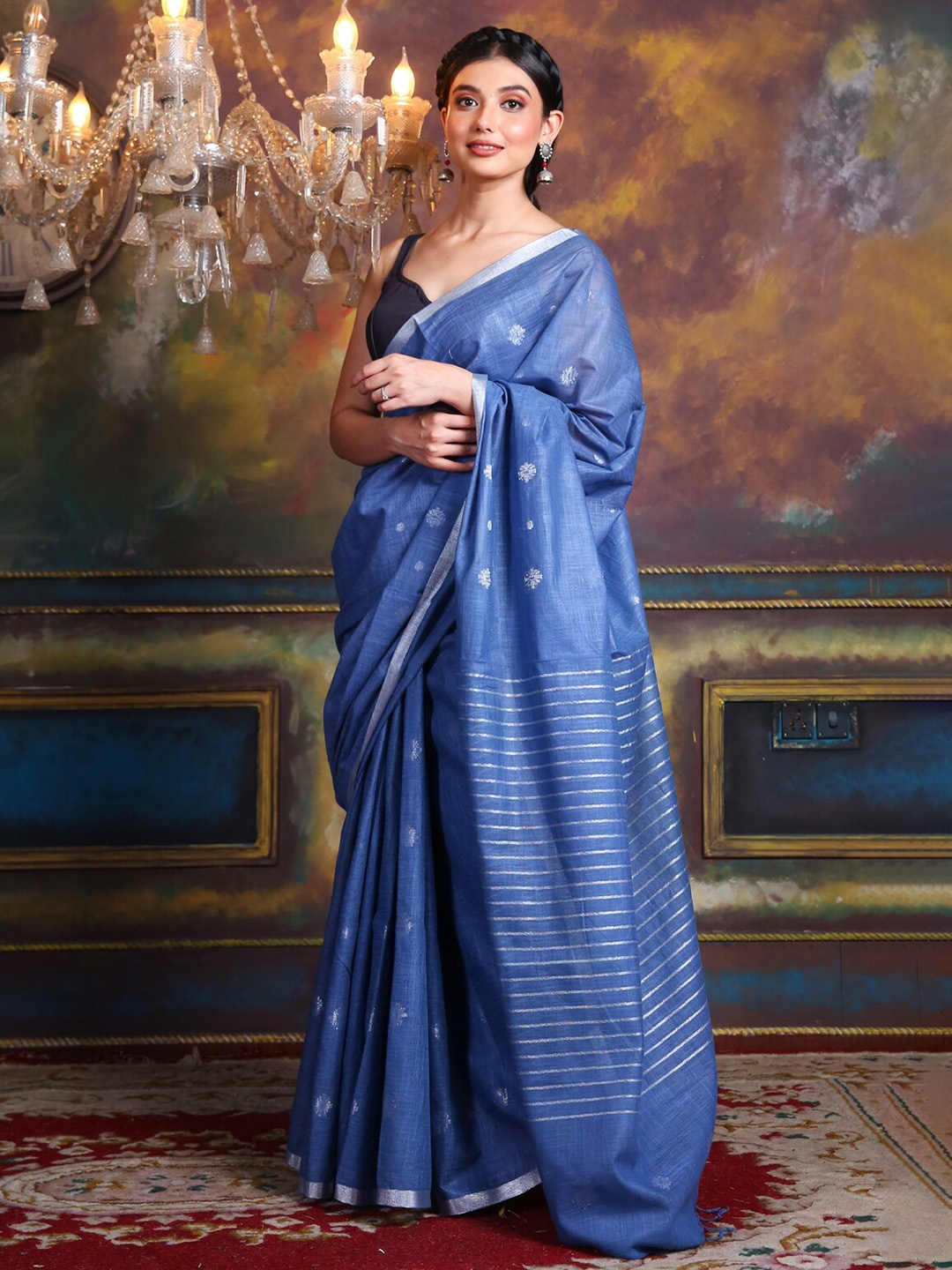 

Charukriti Ethnic Motif Woven Design Zari Saree, Blue