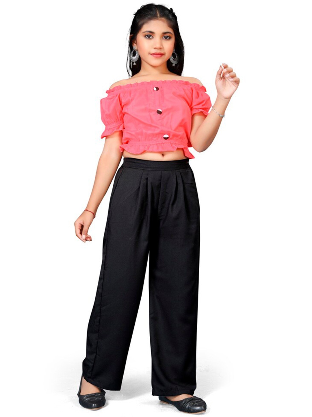 

BAESD Girls Off Shoulder Crop Top With Trousers, Peach