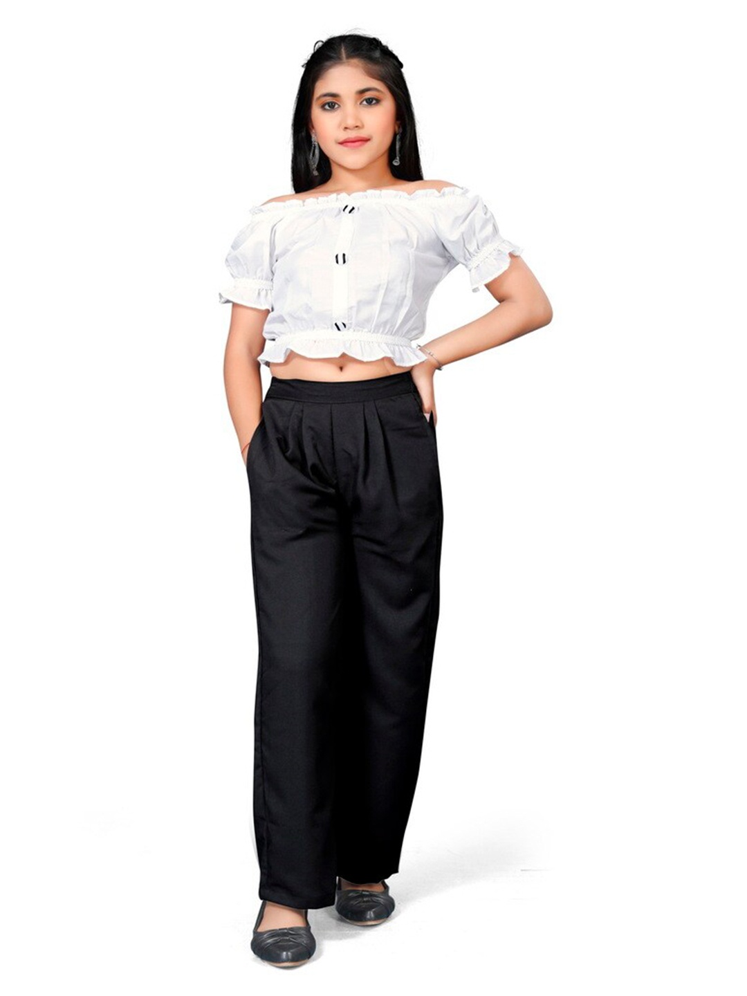 

BAESD Girls Crop Bardot Top with Palazzos, White