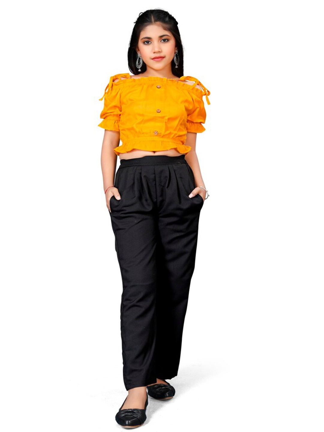

BAESD Girls Off-Shoulder Crop Top with Trousers, Yellow