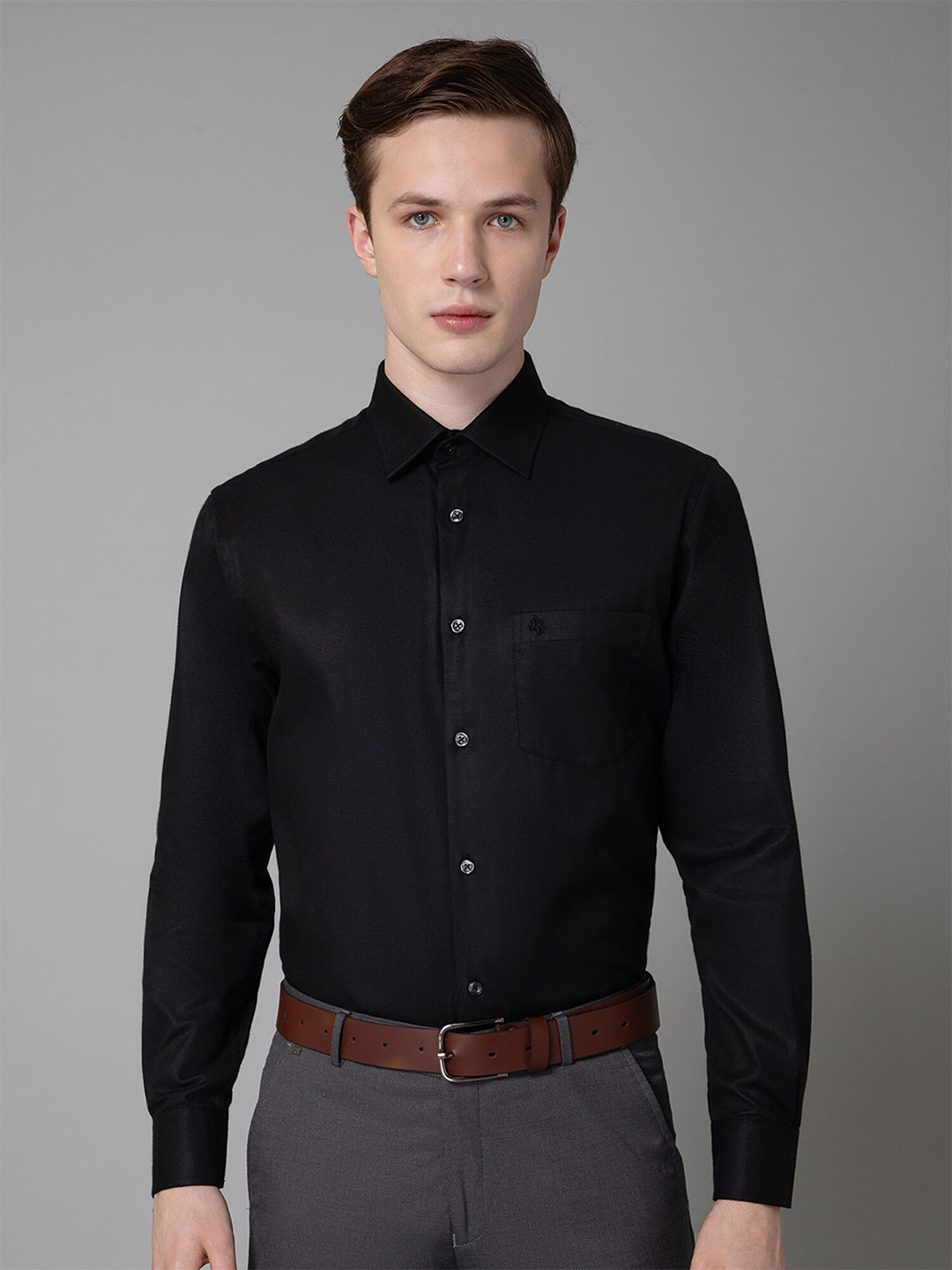 

Cantabil Comfort Spread Collar Opaque Formal Shirt, Black