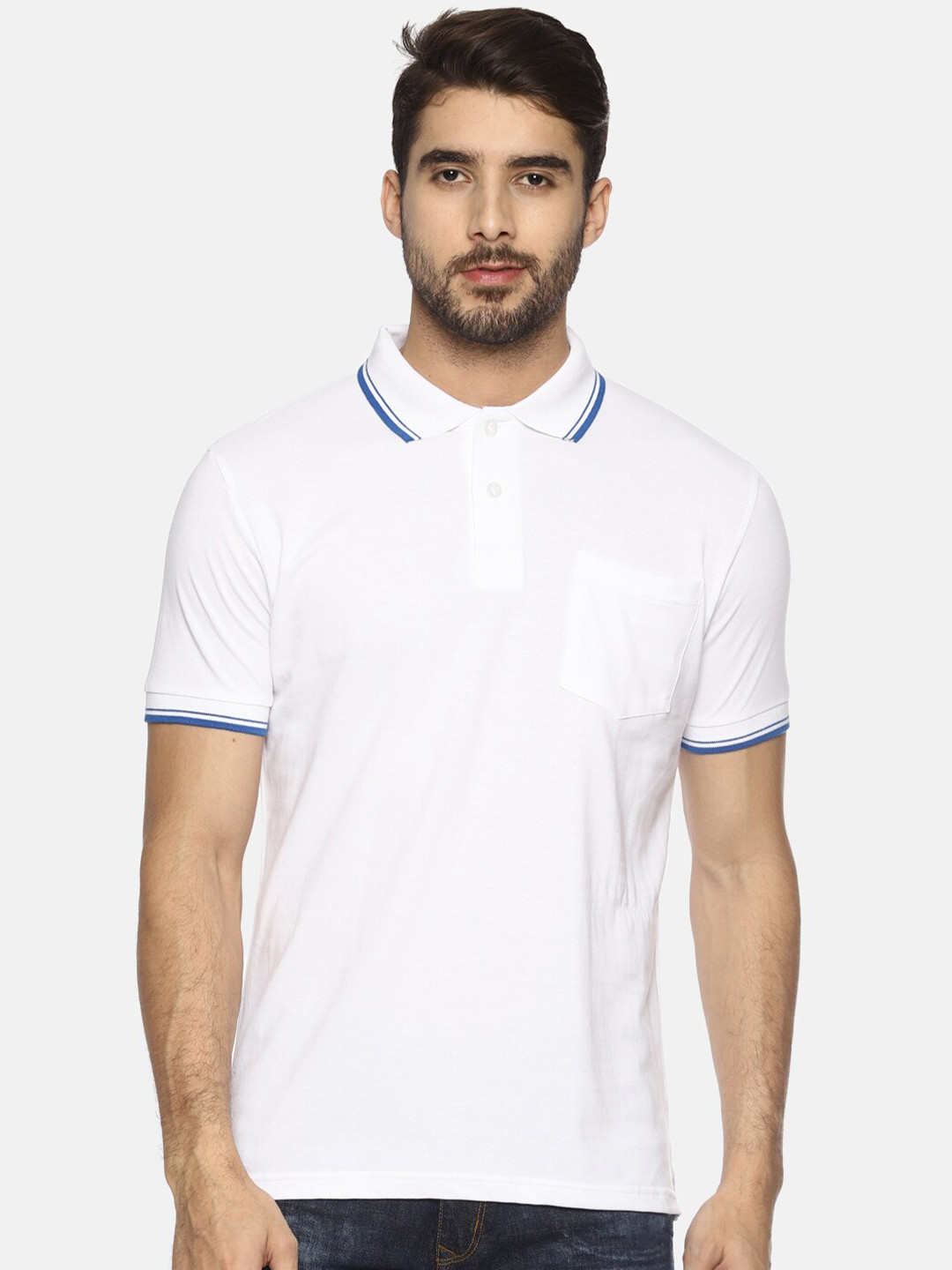 

Masculino Latino Plus Polo Collar Cotton T-shirt, White
