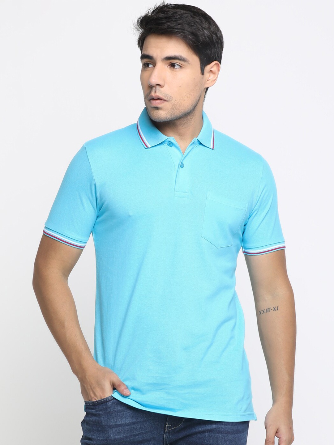 

Masculino Latino Plus Cotton Polo Collar Bio Finish T-shirt, Blue