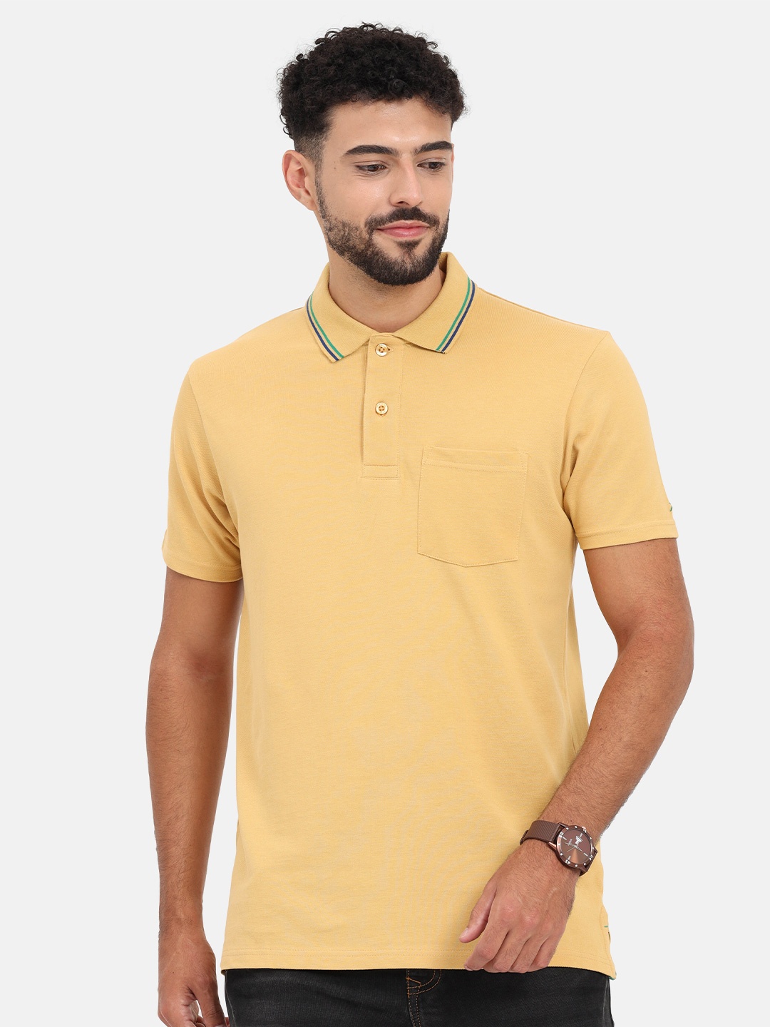 

Masculino Latino Plus Polo Collar Cotton T-shirt, Yellow