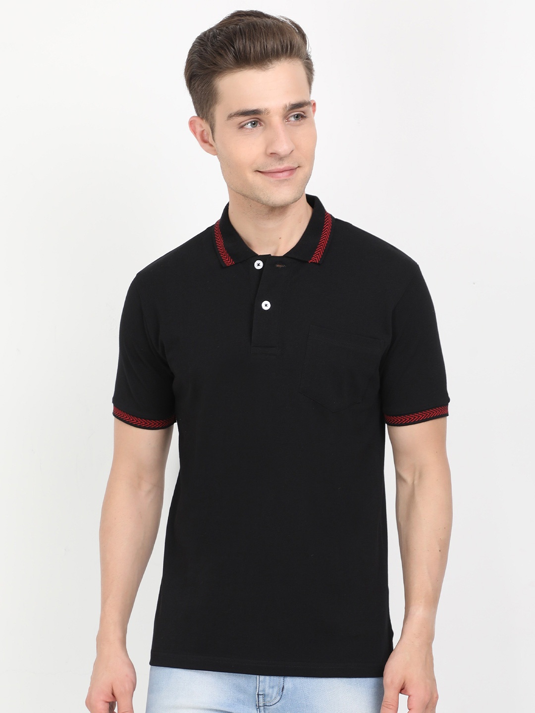 

Masculino Latino Plus Polo Collar Cotton T-shirt, Black