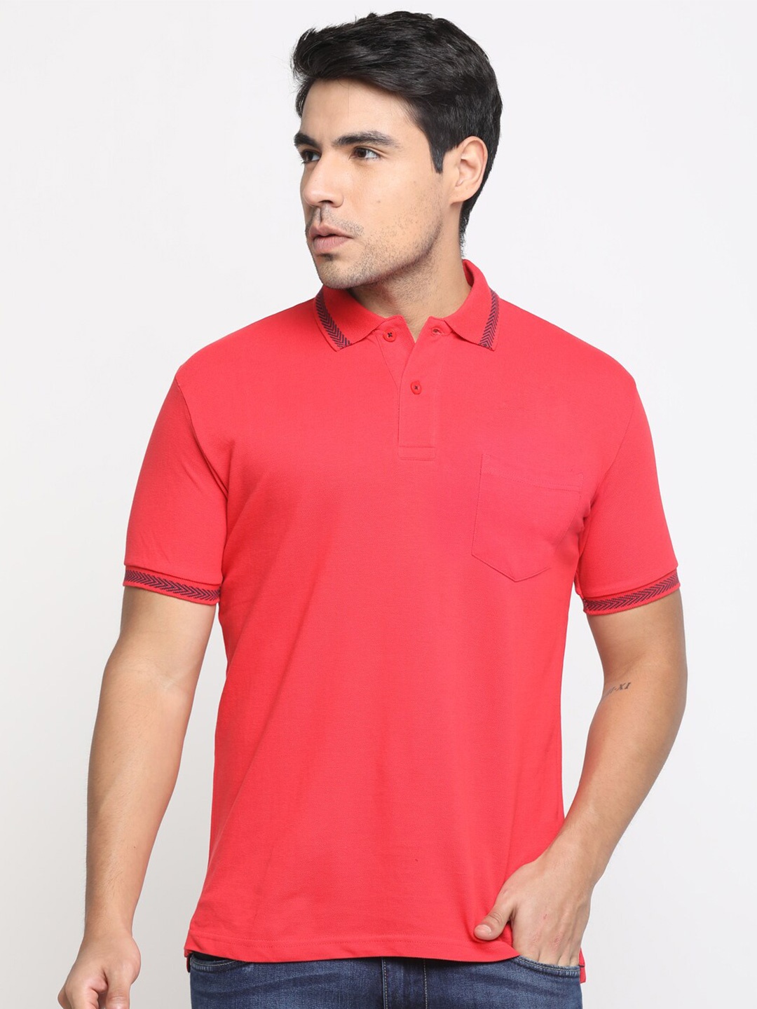 

Masculino Latino Plus Polo Collar Cotton T-shirt, Red