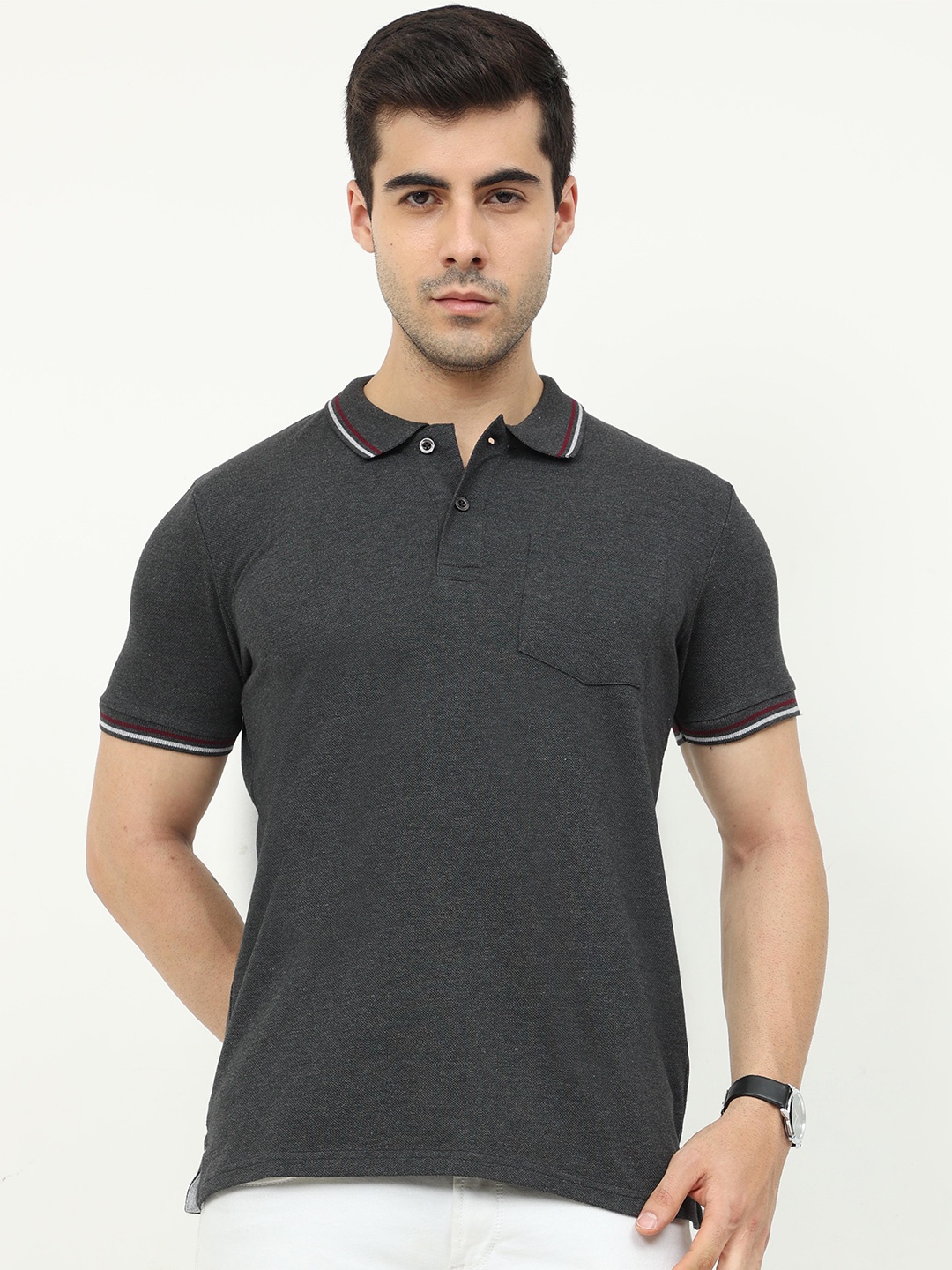 

Masculino Latino Plus Polo Collar Cotton T-shirt, Charcoal
