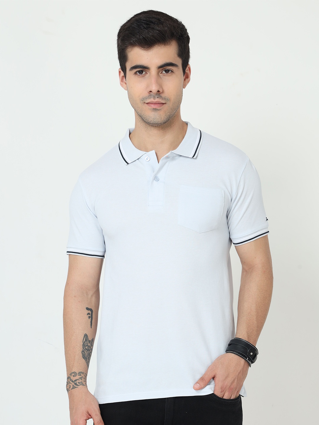 

Masculino Latino Plus Polo Collar Bio Finish Cotton T-shirt, Blue