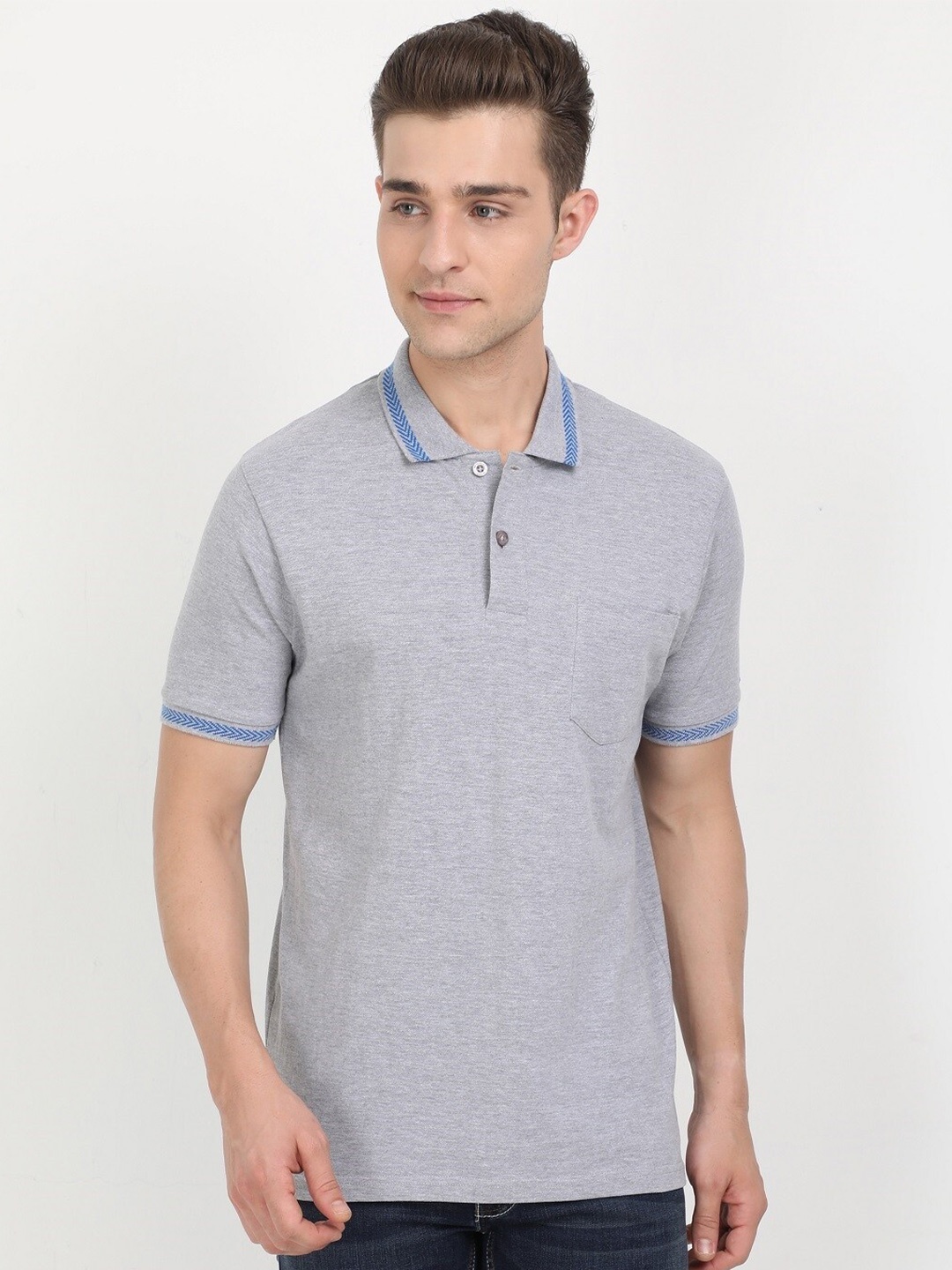 

Masculino Latino Plus Polo Collar Cotton T-shirt, Grey melange