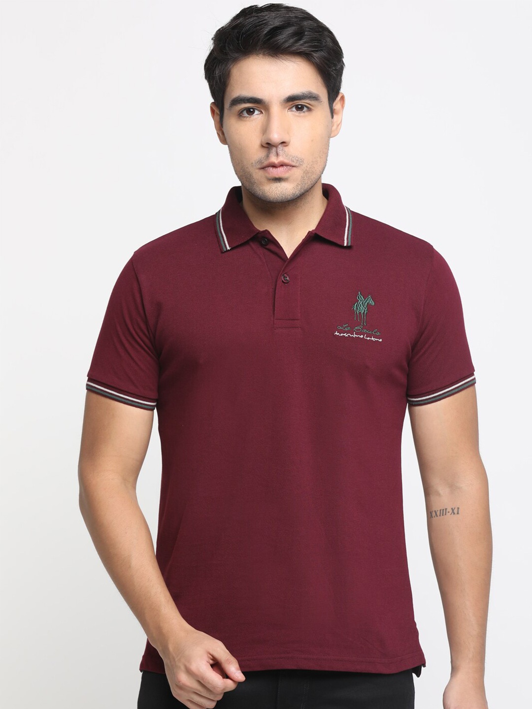 

Masculino Latino Plus Polo Collar Cotton T-shirt, Burgundy