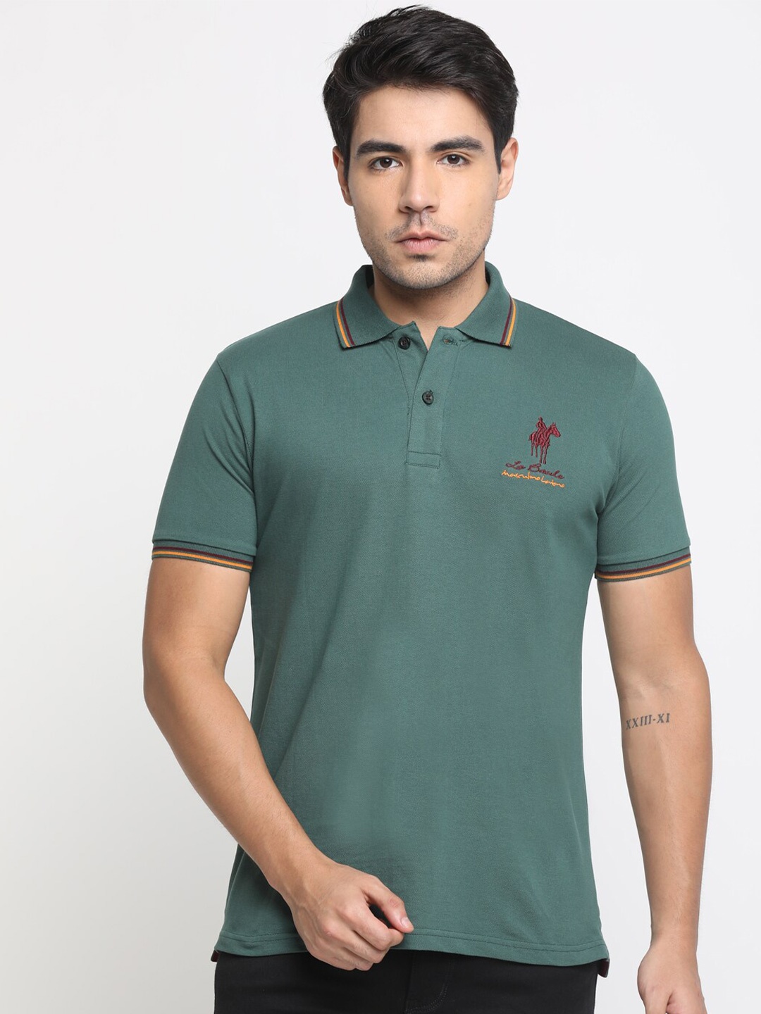 

Masculino Latino Plus Polo Collar Cotton T-shirt, Green