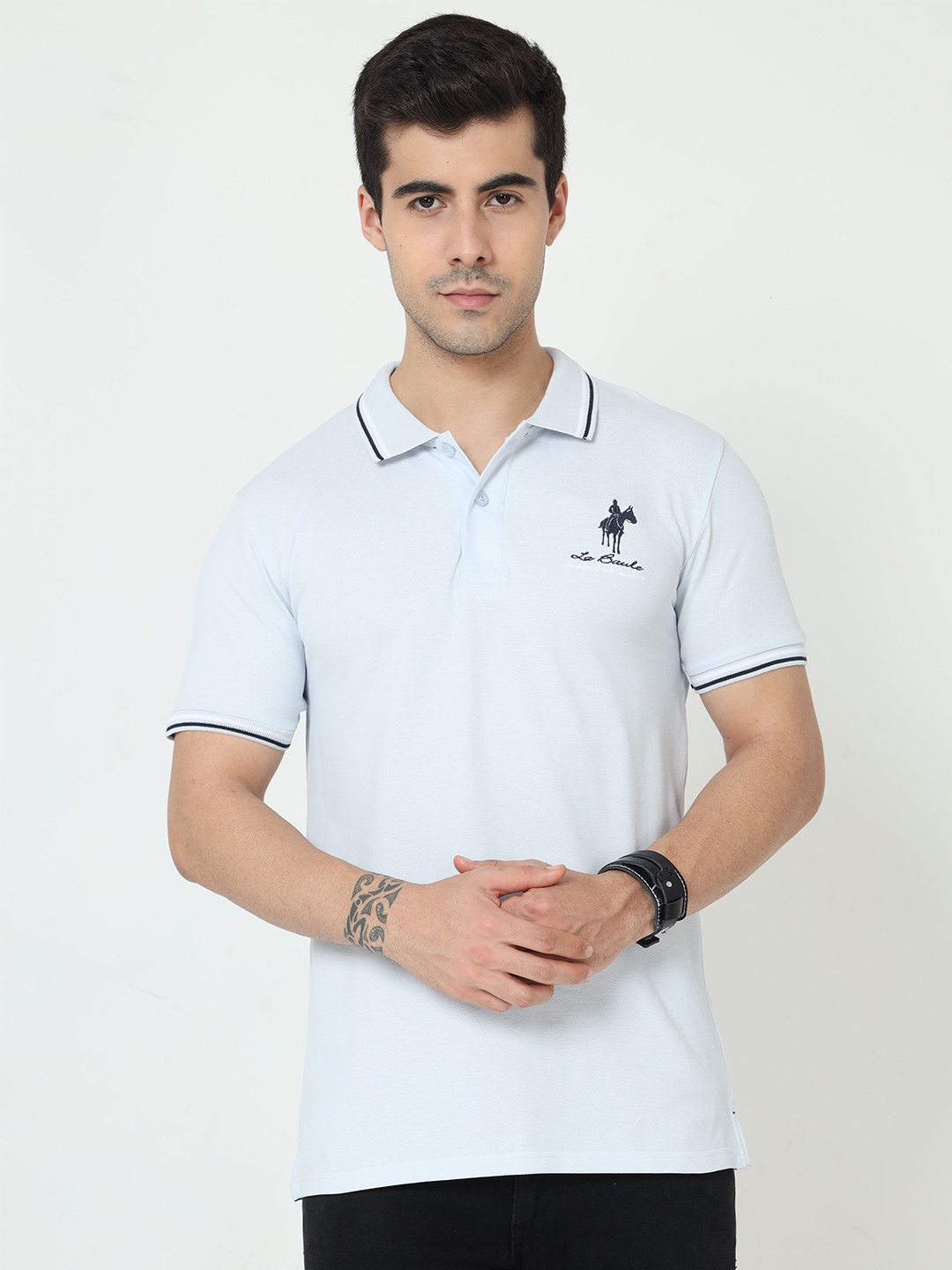 

Masculino Latino Plus Polo Collar Bio Finish Cotton T-shirt, Blue