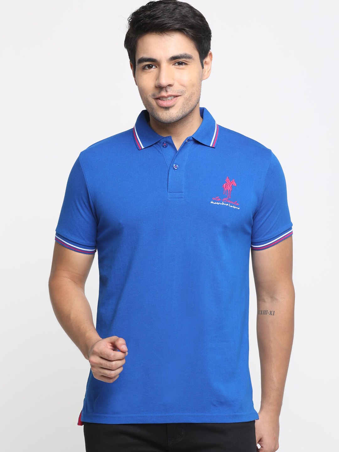 

Masculino Latino Plus Regular Fit Polo Collar Cotton T-shirt, Blue