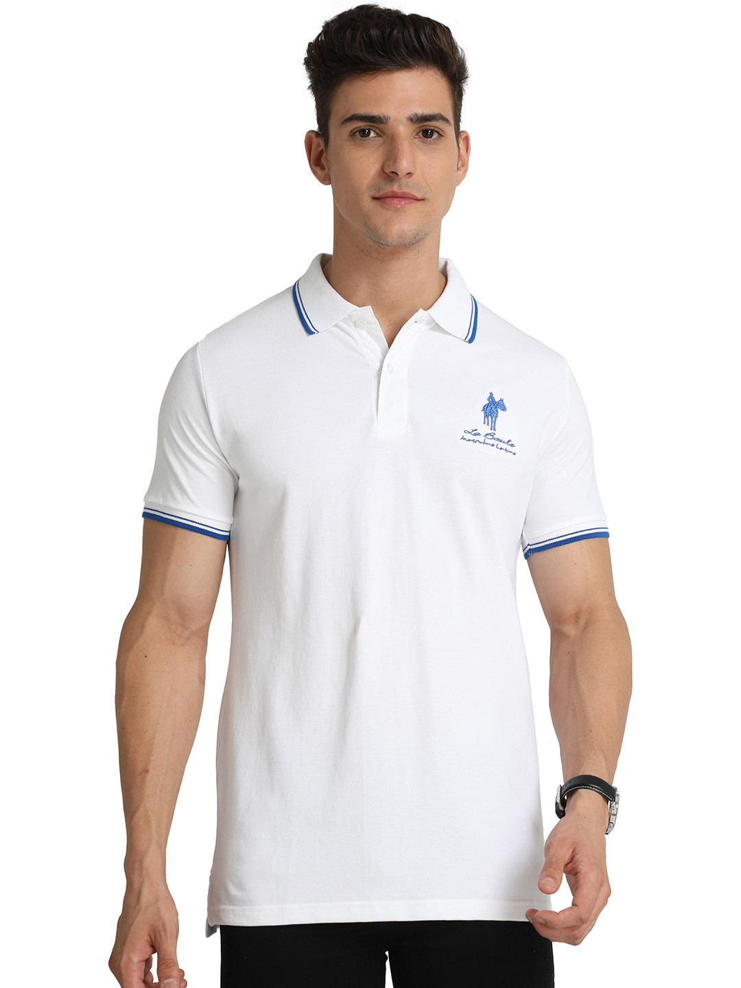 

Masculino Latino Plus Polo Collar Bio Finish Cotton T-shirt, White
