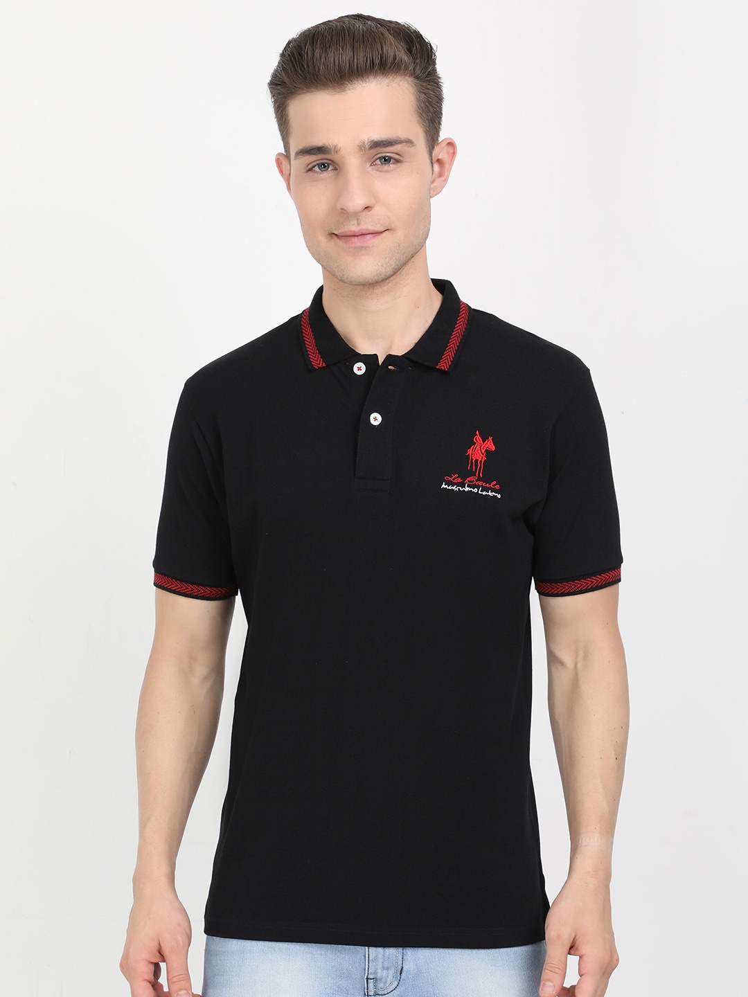 

Masculino Latino Plus Cotton Polo Collar Bio Finish T-shirt, Black