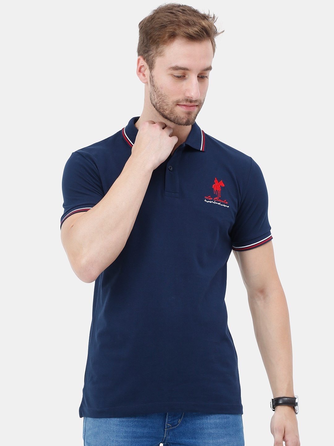 

Masculino Latino Plus Polo Collar Bio Finish Cotton T-shirt, Navy blue
