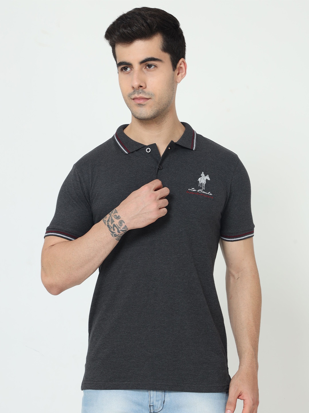 

Masculino Latino Plus Polo Collar Bio Finish Cotton T-shirt, Charcoal